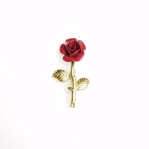 Vintage Valentine's Romantic Gold Tone Red Rose Brooch